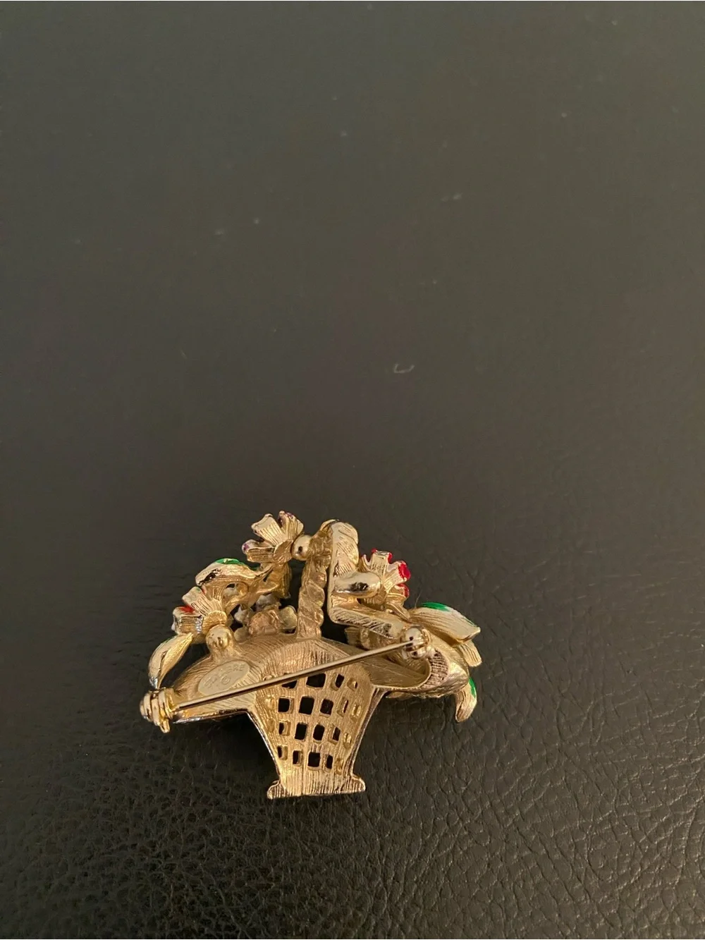 Vintage St. Labre Jewelry Co, Gold Floral Basket Brooch w/ Multi Enamel Flowers